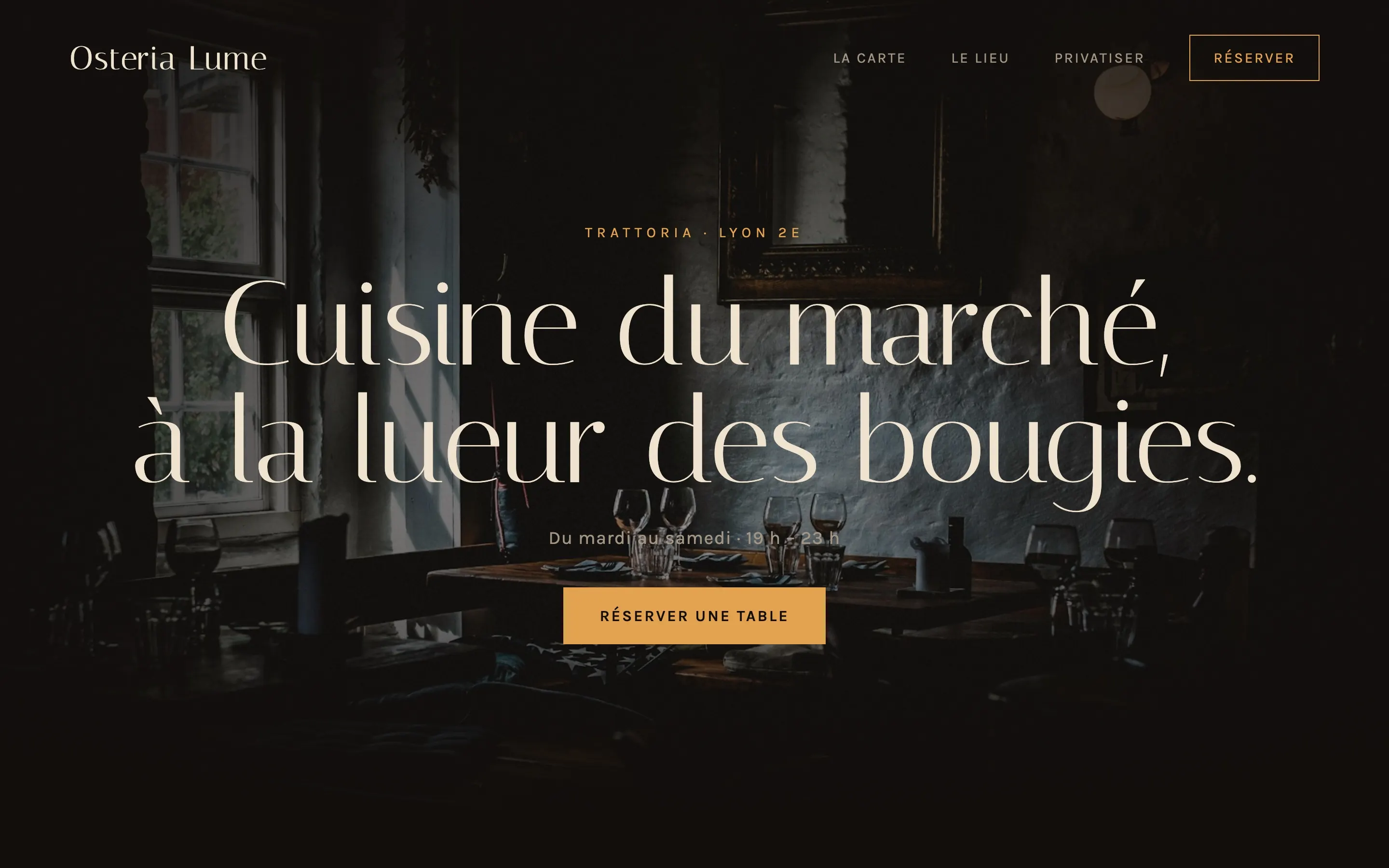 Site de Osteria Lume, restaurant, sur ordinateur et sur téléphone (concept Galio)